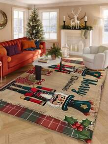 1 szt. świąteczna wycieraczka, wykonana z poliestru, z motywem dziadka do orzechów, do układania prezentów, do użytku wewnątrz i na zewnątrz, zmywalna, antypoślizgowa, odpowiednia do sypialni, przedpokoju, patio, jako rekwizyt fotograficzny, dekoracja świąteczna