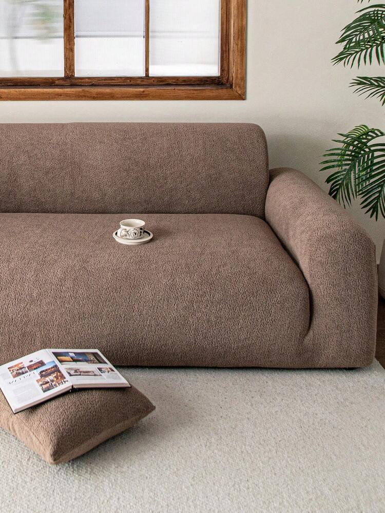 1pc Plush Jacquard Sofa Cover, Solid Color Sofa Protector, Pet Friendly Anti-Slip Anti-Dirt Anti-Scratch, Suitable For All Seasons, Stretchy Machine Washable, Fits 1/2/3/4 Seater Sofa, Waterproof - Khaki - View 7