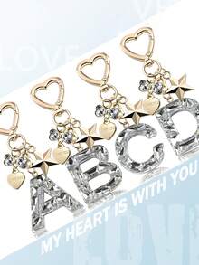 字母首字母钥匙扣可爱蝴蝶钥匙链环钱包包背包挂饰耳塞套保护套配饰女士女孩礼物汽车配饰包饰学校 - 銀色 - 查看 14