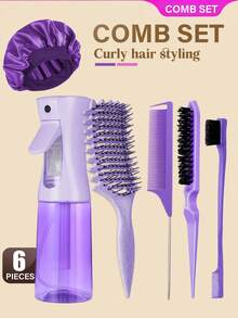 6件套美发造型套装，包含透明喷雾瓶（可用于头发和室内植物）、卷发梳、卷发刷、透气梳，轻松梳理、塑形和打造卷发造型，男女皆宜，减少拉扯，双齿梳可保持发际线和碎发柔顺，是理发店美容旅行必备的美发产品、护发用品和美发配件。 - 彩色 - 查看 20