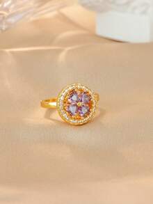 1 Pc Spinner Heart Four Leaf Clover Rings For Women Anti Stress Anxiety Fidget Ring Stainless Steel Jewelry Gift Valentines,Mom,Mother,Mother's Day,Gift