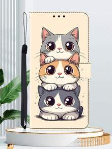 GLANDOTU PU皮革钱包式手机壳，可爱猫咪压纹图案，磁吸式闭合，支架功能，卡槽设计，适用于三星Galaxy、苹果、红米等设备。 - 彩色 - 查看 7