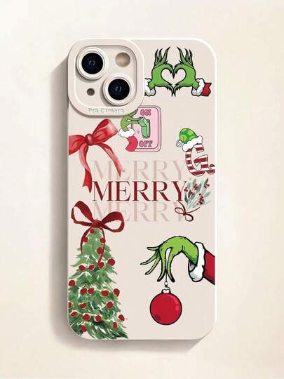 1PCS Minimalist Christmas Tree Slogan Pattern Soft Silicone Shockproof Phone Case, Compatible With  16 ProMax/16/16 Pro/16 Plus/11/15/15 Pro/15 ProMax/11/13/14 ProMax/XS/XR/11 Pro/11 ProMax/11 Pro/11 ProMax/13 Pro/13 ProMax/7 Plus/14 Pro/14 ProMax/14 Plus/7 Plus/8 Plus/8/SE1/11 Mini/13 Mini, Anti-Yellowing-For-Your-New-