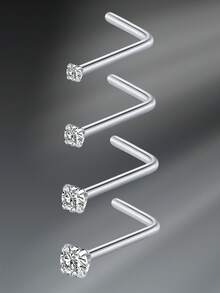 CIZME 1pc/Set 20G Titanium Steel G23 Nose Rings For Women Men,Silver Clear Diamond CZ L Shaped Nose Studs Top 1.5mm 2mm 2.5mm 3mm CZ Nose Piercing Jewelry Nose Ring Studs Jewelry - Silver - View 27