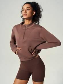 UONNOU 1 pezzo Felpa casual sportiva da donna con piccolo colletto a camicia e zip semi-aperta sul davanti, con tasca frontale a tutta lunghezza, design con foro per il pollice per maggiore movimento, tessuto morbido e confortevole. Questa felpa delicata e che valorizza la figura offre una vestibilità rilassata ma snellente, perfetta per sport all'aperto, jogging, allenamenti e uscite casual quotidiane. Disponibile in stili autunnali e invernali