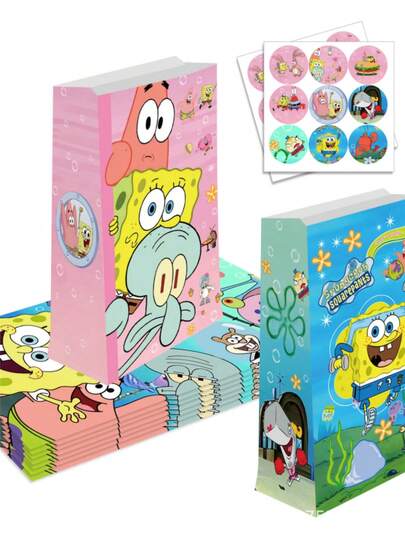 SPONGEBOB 12 piezas de Bob Esponja, Bolsa de regalo de caramelos con diseño de Bob Esponja y Patricio Estrella para fiesta de cumpleaños, Bolsa de papel con diseño de Bob Esponja para decoración de fiesta de cumpleaños, Bolsa de papel kraft con diseño de Bob Esponja para regalos de fiesta, Artículos de fiesta, Decoración de fiesta, Regalos, Regalos de vacaciones, Regalos para amigos