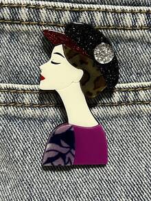 1pc Bohemian Style Acrylic Brooch, Handmade Elegant Lady Brooch With Cartoon Character Wearing Hat And Sunglasses, Creative Birthday Gift For Friends