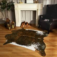 Faux Cowhide Rug, Cow Print, Rustic Western Rugs For Living Room Bedroom, Irregular Animal Skin Hides, 4.6 X 5.2ft, Anti-Skid Cool Carpets For Cowboy Cowgirl Home Decor, Khaki Brown - 橄欖綠 - 查看 13