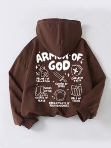 Tween Boys Cute Pattern Letters Printing Hoodies Boys Long Sleeve Hooded Sweatshirts Autumn And Winter Student Tween Boys Clothing - Brown - View 2