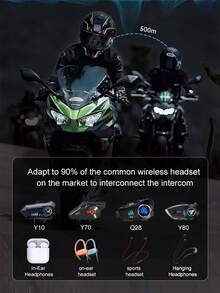 2 piezas Casco de motocicleta Y12 Pro con intercomunicador Bluetooth 5.4, auriculares impermeables con altavoz inalámbrico de intercomunicación a manos libres de 500m - Multicolor - Ver 9