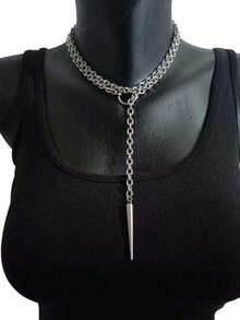 1pc Punk O-Ring Rivet Pendant Necklace, Hiphop Open Circle Necklace For Men And Women, Minimalist Street Style Party Accessory