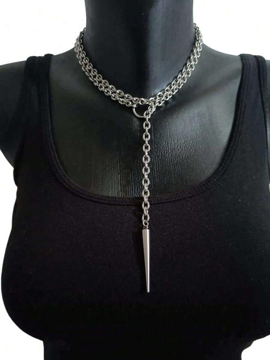 1pc Punk O-Ring Rivet Pendant Necklace, Hiphop Open Circle Necklace For Men And Women, Minimalist Street Style Party Accessory