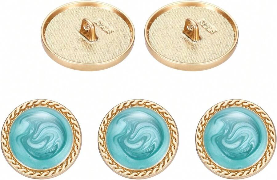 Metal Vintage Gold Button 25 Rounetal Sewing Button Alloy Shank Replacement For Women's Suit Woolen Coat Shirt Dress Sewing Lake Blue Pack Of 5,25526600 - 藍色 - 查看 1