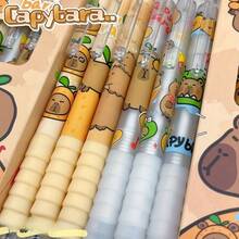 Capybara 6 Pcs Fashionable High-Quality Push Button Pens - 0.5mm Fine Point, Water-Based Ink, Plastic Material, Retractable Design - Suitable For School And Office Use Perfect For Back-To-School And Christmas Gifts