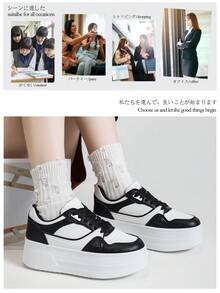 Alan Vincent【免费退换货】【厚底增高系列】新款女士休闲鞋,女士厚底鞋,黑白配色,舒适运动鞋,增高6厘米,派对鞋,适合娇小女性,运动时尚休闲风格 - 黑與白 - 查看 9