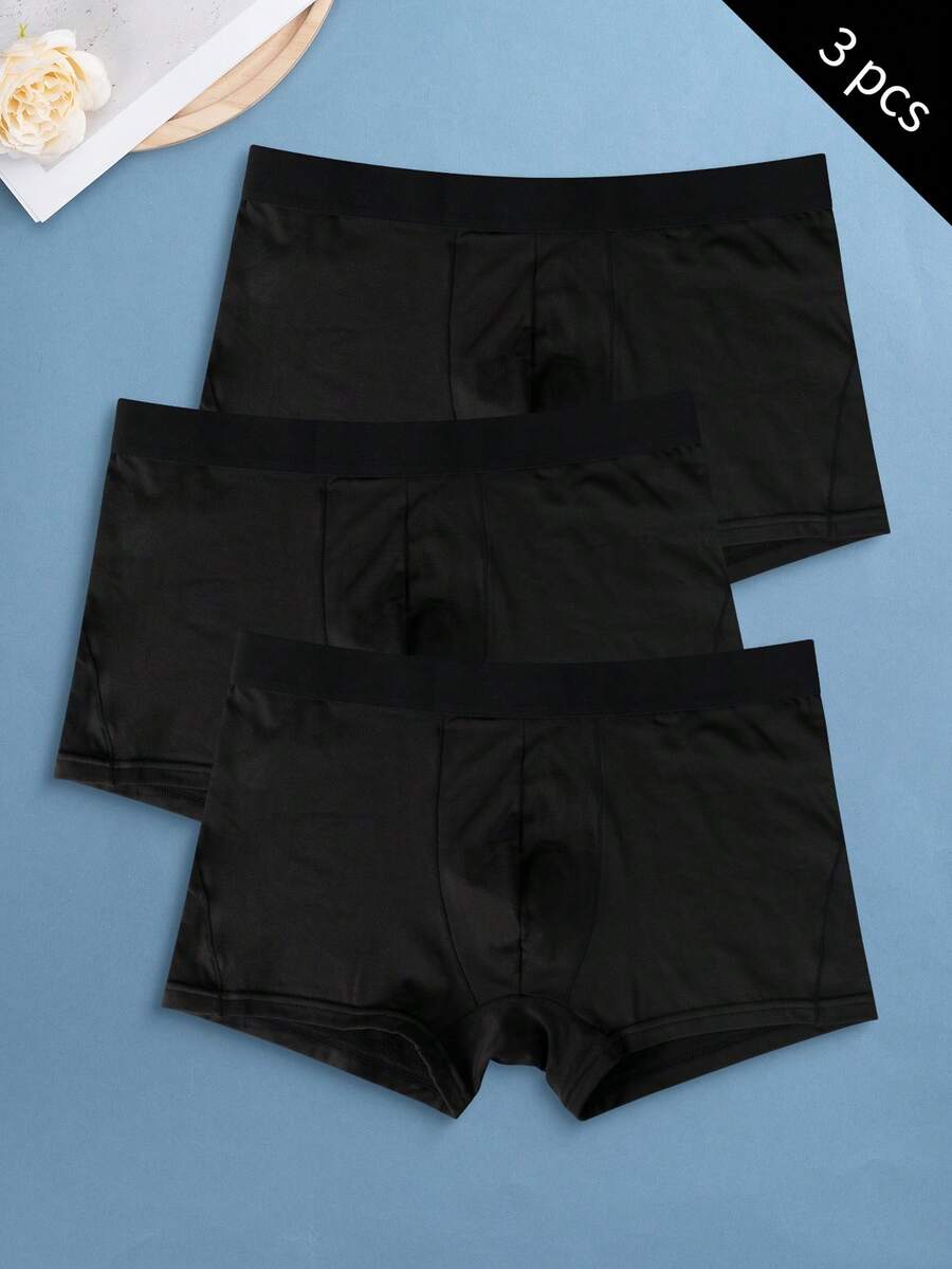 3pcs/Pack Men's Solid Color Thickened Everyday Briefs - Black - View 1