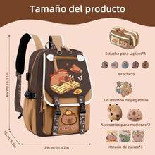 Mochila escolar multifuncional de estilo capibara para niños, linda y con gran capacidad - Estilo Ⅰ - Ver 8