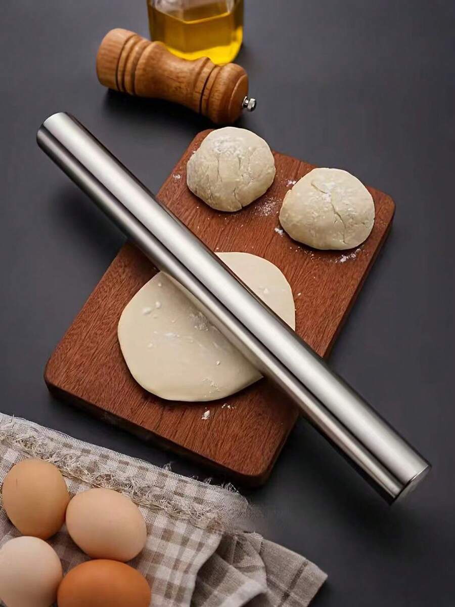 可重复使用的不锈钢擀面杖，适用于烘焙，完美擀制糖饼饺子和披萨面团，轻质空心不锈钢面团滚筒，适用于圣诞节、国庆节、春节、食品制作