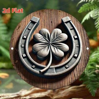 [2D Plano] Letrero de metal vintage con trébol de la suerte y herradura - Arte de pared rústico con diseño de trébol, fácil de colgar, perfecto para jardín, garaje, cafetería, bar - Uso en interiores/exteriores, decoración de pared de jardín | Arte de pared vintage | Letrero de metal duradero, decoración de pared de metal, perfecto para la decoración de la habitación