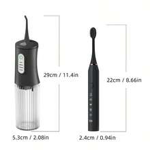 一套手持式电动冲牙器（含4个喷嘴）、一套成人电动牙刷（含4个可替换刷头）、IPX7级防水、持久耐用、USB充电式牙齿清洁器，电动冲牙器和电动牙刷组合套装，适用于家庭口腔护理 - 黑色 - 查看 2
