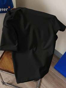 Camiseta de manga corta con estampado de conejo de dibujos animados negro clásico y versátil para fitness, camiseta casual deportiva unisex de cuello redondo - Gris Oscuro - Ver 7