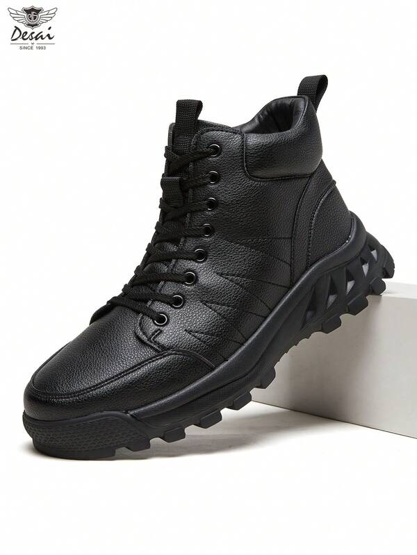 DESAI Men's Hiking Boots, Autumn/Winter New Arrival, Fleece Lining Thick Warm Riding Boots, Wear-Resistant Anti-Slip High-Top Outdoor Snow Boots, Trekking Hiking Shoes