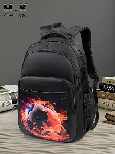 Large Capacity Men's Backpack, Multi-Compartment Football Print Bookbag, High School/College Student Luggage Backpack, Back To School Youth Campus Backpack, Laptop Bag, Multifunctional Travel Bag With Reflective Strips, One Shoulder Bag For Men Gym Workout Travel University Student
