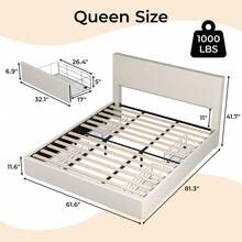 Modern Bed Frame, Full/Queen/King Size Platform Bed Frame With 4 Storage Drawers, Upholstered Corduroy Channel Tufted Headboard Bed Frame With Strong Wooden Slat Support, No Box Spring Needed - 米色-大號 - 查看 3