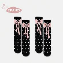 1/2/3/4/5 par skarpetek damskich do połowy łydki z kokardką, o prostym, ale eleganckim wzornictwie i właściwościach odprowadzania wilgoci. Delikatna kokardka zdobi kostkę, dodając odrobinę słodkiego uroku. Idealne na wiosnę i jesień. - Wielokolorowe - Zobacz 12