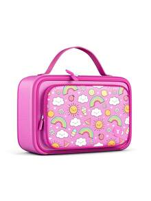 保温午餐盒 - 1 个大容量保温袋，卡通图案设计，可重复使用便当盒，保持食物温暖新鲜，非常适合返校、幼儿园、野餐和旅行 - 粉色 - 查看 7