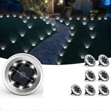 VOLACI 8/12 件装迷你 8LED 太阳能灯，户外不锈钢地埋式太阳能灯，太阳能路径灯，适用于庭院、花园、走道、车道，太阳能景观照明，太阳能供电，无需外部电源，适合户外使用（升级版） - 彩色 - 查看 12