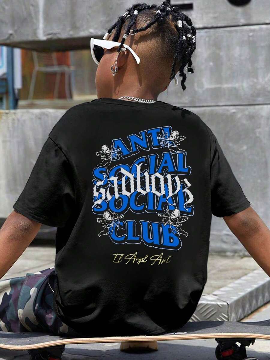 Camiseta para niño | Envío desde México | Tejido transpirable de primera calidad | Camiseta casual de manga corta con cuello redondo para niño | Verano para niño - Negro - Ver 1