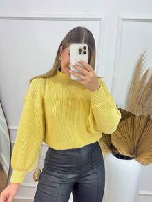SELINE Women's Elegant, Basic Knitted, Cold Weather Blouse - 黃色 - 查看 2
