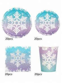 10pcs/20pcs Christmas Snowflake Tableware Set Winter Frozen Birthday Party Supplies Blue Snowflake Paper Plates Cups Napkins Dinnerware Pack For Christmas Winter Wonderland Frozen-Themed Birthday Babe Shower Decorations - Multicolor - View 8