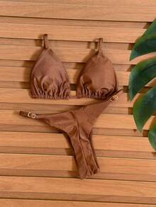 Kit 2 Bikini Thong Ribbon Bronze Curtain Beachwear Summer 2025 With Polyamide Cups Simple Elegant Casual