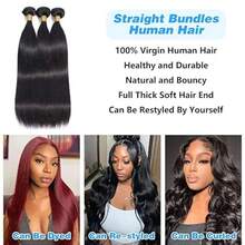 Straight Bundles Human Hair 12 14 16 18 Inch 4 Bundles 100% Unprocessed Brazilian Virgin Weave Bundles Human Hair For Women Remy Straight Hair Extensions Natural Black Raw Weft - Natural Black - 查看 5