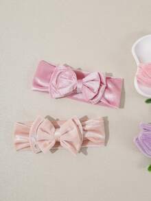 3pcs/Set Velvet Bow Baby Headbands, Cute Elastic Seamless Hair Accessories Set - Multicolor - View 4