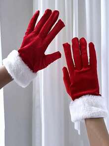 2 Pairs Of White Fur Trimmed Women's Short Velvet Christmas Gloves - Holiday Christmas Party Gloves With Red And White Velvet And Faux Fur For Warmth. Perfect For Weddings, Valentine's Day, Winter Celebrations, Christmas, And Parties.