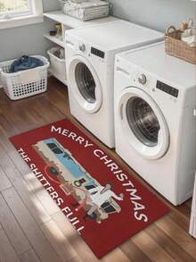 Anti-Slip "Merry Christmas Shitters Full" Doormat - Cousin Eddie Theme, Festive Red With Holiday Decor, Machine Washable Polyester, Suitable For Living Room, Bedroom And Outdoor Spaces, Christmas Doormat Kitchen Rug