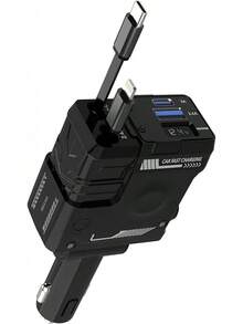 [2025 Upgraded]Retractable Car Charger 4 In 1, With 2 Cables, Supports Super Fast Charging(Max 66W), 2 USB Ports Car Charger Adapter For IPhone 16/15/14/13/12/11 Pro Max, Fold6/5/S25/24, Pixel (White) - 黑色 - 查看 2