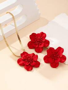 Set de bijuterii pentru femei 3 buc, colier și cercei cu pandantiv din lanț de șarpe floral pictat în roșu, accesorii de modă elegante vintage pentru sărbători, călătorii, petreceri, întâlniri