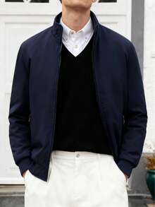 Men's Elegant Quilted Lining Jacket Social Suit Business Jacket, Warm And Thermal Lined, Fall/Winter - Blue - View 2