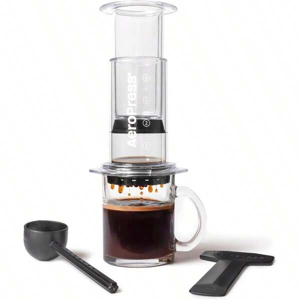 Clear Coffee Press - Portable Single Cup Coffee Maker - Combines French Press Pour Over Espresso - Rich Coffee - Durable Shatterproof Tritan - Ideal For Travel Office Outdoors