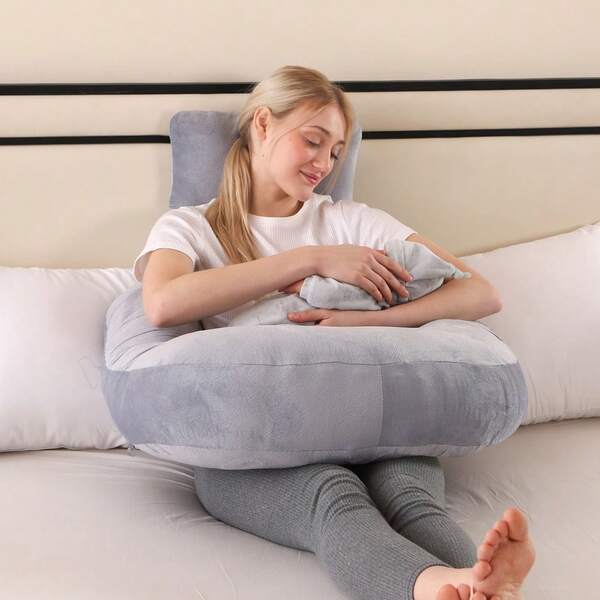 1 szt. Jednokolorowa, zdejmowana i zmywalna poduszka do czytania, poduszka do karmienia, poduszka ciążowa, poduszka w kształcie litery U, poduszka do drzemki, poduszka lędźwiowa