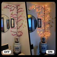 1pc LED Cherry Tree Branch Lights For Wall, Cherry Blossom Willow Vine Twig Decor Garland With 96 LED Lights And Remote, 8 Lighting Modes, Christmas Decorations Indoor For Home Wall Door Window Decor (71inch)