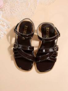 Girls' Outdoor Sandals Summer New Round Toe Hollow Out Rhinestone Sticker Anti Slip Fashionable And Elegant Children's Flat Beach Sandals