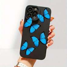 1pc Teléfono Negro con Ojos Azules Fluorescentes a Prueba de Golpes, Adecuado para las Series 11 12 13 14 15 16 XS XR X 8 12 13 Plus Pro SE, Como Regalo para Novia, Novio, Amigo o para Ti Mismo, Teléfono a Prueba de Golpes, Teléfono con Correa, Teléfono Estético, Teléfono con Estampado de Leopardo, Teléfono para Mujeres 17, 17 Pro - Negro - Ver 6