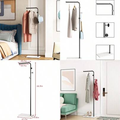 Black Coat Racks With White Base Entryway Coats Racks Freestanding With 3 Hooks L Shape Home Coat Hanger For Jackets Coats Hats Clothes