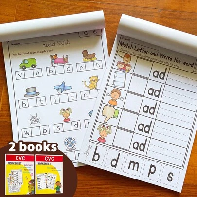 CVC Word Workbooks, Phonics Practice Worksheets For Preschool & Kindergarten Reading & Spelling, Cut & Paste, Read & Match, Fill Sound Activities, Preschool, Kindergarten, Classroom, Homeschool, Teacher Must-Haves, Reading & Spelling Learning Materials For Kids