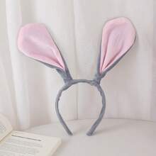 1pc Bicolor Rabbit Ear Headband, Khaki Velvet & Soft Brown Fabric Headband, Cartoon DIY Headband, Hair Band, Hair Hoop, Hairband For Women, Autumn Outfits